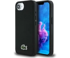 Lacoste Iconic Petit Pique Woven Logo MagSafe dėklas skirtas Apple iPhone 16e juodos spalvos