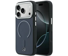 Dėklas Mercedes Leather 3D MagSafe do iPhone 17 Pro Max tamsiai mėlyna