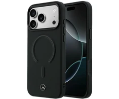 Mercedes PU Leather 3D MagSafe dėklas skirtas Apple iPhone 17 Pro Max juodos spalvos