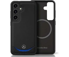 Mercedes Leather Contrasted Mėlyna Horizontal Curve MagSafe Samsung Galaxy S25 dėklas telefonui juodos spalvos