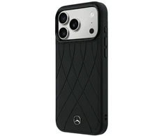 Dėklas Mercedes Leather Crossed Lines MagSafe skirtas iPhone 18 Pro Max/ 17 Pro Max juodas