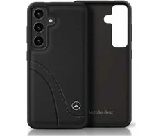 Mercedes Leather Curved Stitches Samsung Galaxy S25 dėklas telefonui juodos spalvos