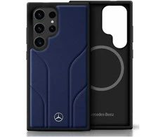 Mercedes Leather Debossed Lines MagSafe Samsung Galaxy S25 Ultra dėklas telefonui mėlynos spalvos