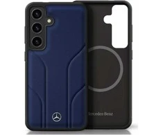 Mercedes Leather Debossed Lines MagSafe Samsung Galaxy S25 dėklas telefonui mėlynos spalvos