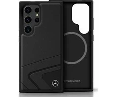 Mercedes Leather Horizontal Debossed Curves MagSafe Samsung Galaxy S25 Ultra dėklas telefonui juodos spalvos