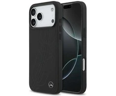 Original dėklas MERCEDES Leather Large Laurel Leave MagSafe skirtas Apple iPhone 17 Pro Max juodos spalvos