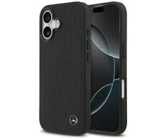 Original dėklas MERCEDES Leather Large Laurel Leave MagSafe skirtas Apple iPhone 17 juodos spalvos