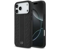 Mercedes Leather Laurel Leaves Stripes MagSafe dėklas skirtas Apple iPhone 17 Pro Max juodos spalvos