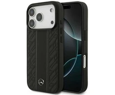 Dėklas Mercedes Leather Laurel Leaves Stripes MagSafe skirtas Apple iPhone 17 Pro juodos spalvos