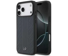 Dėklas Mercedes Leather Laurel Leaves Stripes MagSafe Apple iPhone 17 Pro Max mėlynas