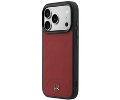 Dėklas Mercedes Leather Mesh with Bow Line MagSafe do iPhone 17 Pro Max raudona