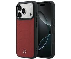 Dėklas Mercedes Leather Mesh with Bow Line MagSafe do iPhone 17 Pro Max raudona