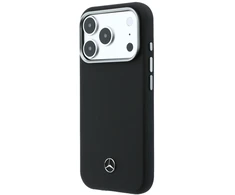 Dėklas Mercedes Leather Semi Wrap Wood Effect MagSafe Case for iPhone 17 Pro Max - Juodas