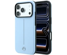 Dėklas Mercedes Leather Semi Wrap Iconic Line MagSafe do iPhone 18 Pro Max / 17 Pro Max mėlyna