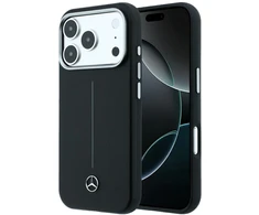 Dėklas Mercedes Leather Semi Wrap Iconic Line MagSafe do iPhone 18 Pro Max / 17 Pro Max juoda