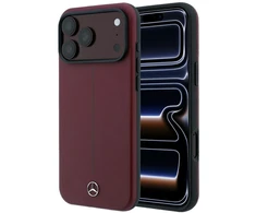 Dėklas Mercedes Leather Semi Wrap Iconic Line MagSafe case for iPhone 18 Pro Max / 17 Pro Max - burgundy