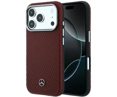 Dėklas Mercedes Leather Semi Wrap Wood Effect MagSafe skirtas iPhone 18 Pro / 17 Pro burgundy