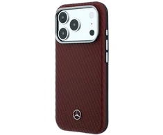 Dėklas Mercedes Leather Semi Wrap Wood Effect MagSafe skirtas iPhone 18 Pro / 17 Pro burgundy