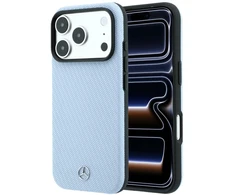 Dėklas Mercedes Leather Semi Wrap Wood Effect MagSafe skirtas iPhone 18 Pro Max / 17 Pro Max mėlynas