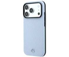 Dėklas Mercedes Leather Semi Wrap Wood Effect MagSafe skirtas iPhone 18 Pro Max / 17 Pro Max mėlynas
