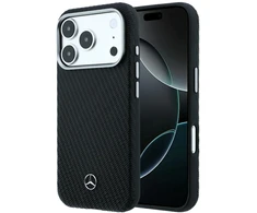 Dėklas Mercedes Leather Semi Wrap Wood Effect MagSafe skirtas iPhone 18 Pro Max / 17 Pro Max juodas