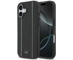 Mercedes Leather Star Pattern Stripes MagSafe dėklas skirtas Apple iPhone 17 juodos spalvos