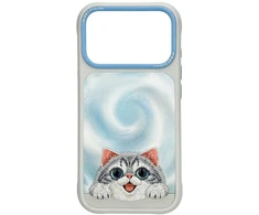 Dėklas NIMMY case BIG EYED LYING Sidabrinis SHADED CAT compatible with MagSafe for IPHONE 18 Pro Max/17 Pro Max pilkas