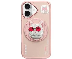 Dėklas Nimmy Glasses Cool Cat MagSafe Apple iPhone 16 rožinės spalvos