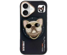 Dėklas Nimmy Glasses Cool Dog MagSafe Apple iPhone 16 juodos spalvos