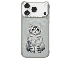 Dėklas NIMMY case LUCKY FASHION CAT compatible with MagSafe for IPHONE 18 Pro Max/17 Pro Max pilkas