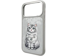Dėklas NIMMY case LUCKY FASHION CAT compatible with MagSafe for IPHONE 18 Pro/17 Pro pilkas