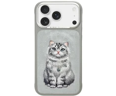 Dėklas NIMMY case LUCKY FASHION CAT compatible with MagSafe for IPHONE 18 Pro/17 Pro pilkas