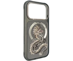 Dėklas NIMMY case MAGNETIC FANTASY ANIMAL DRAGON compatible with MagSafe for IPHONE 18 Pro/17 Pro pilkas