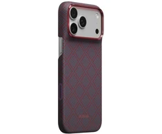 Dėklas PITAKA Edge Argyle MagSafe, skirtas iPhone 18 Pro Max / 17 Pro Max, mėlynas-raudonas