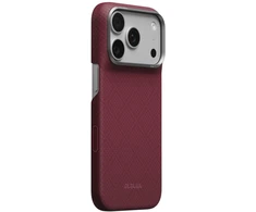 Dėklas PITAKA Edge Case Argyle MagSafe skirtas iPhone 18 Pro / 17 Pro bordo spalvos
