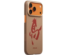 Dėklas PITAKA Edge Case Ink Horse Painting iPhone 17 Pro auksinis & jade