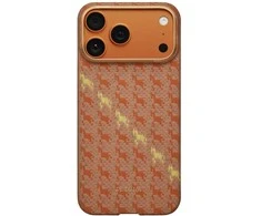 Dėklas PITAKA Happiness Rides Edge Case MagSafe, skirtas iPhone 17 Pro gintaro spalvos