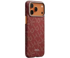 PITAKA itin plonas monograminis „MagSafe“ dėklas, skirtas „iPhone 17 Pro Max“, aukso ir raudonos spalvos