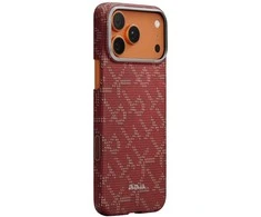 PITAKA itin plonas monograminis „MagSafe“ dėklas, skirtas „iPhone 17 Pro“, aukso ir raudonos spalvos