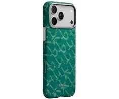 PITAKA itin plonas monograminis „MagSafe“ dėklas, skirtas „iPhone 17 Pro Max“, aukso ir žalios spalvos