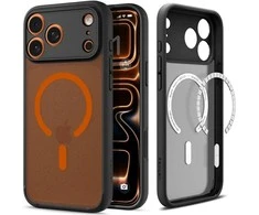 Dėklas Spigen Ultra Hybrid MagSafe, frost juodas oranžinis - iPhone 17 Pro