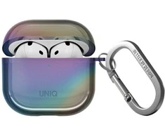 „Uniq Iridescia AirPods 4“ pakabinamas dėklas – holografinis, daugiaspalvis