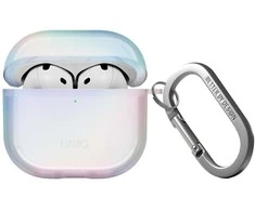 „Uniq Iridescia“ dėklas, skirtas „AirPods 4“ ausinėms, pakabinamas dėklas – holografinis baltas