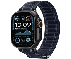 „Spigen Fabric Band“ apyrankė su lipdukais ir kilpelėmis, tamsiai mėlyna - „Apple Watch 49mm/46mm/45mm/44mm“