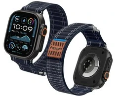 „Spigen Fabric Band“ apyrankė su lipdukais ir kilpelėmis, tamsiai mėlyna - „Apple Watch 49mm/46mm/45mm/44mm“