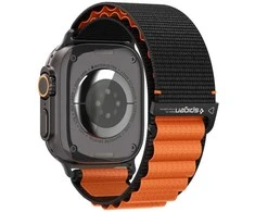 Spigen WBF1 Strap for Apple Watch 44 / 45 / 46 / 49 mm – juodos spalvos ir oranžinės spalvos