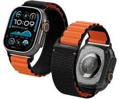 Spigen WBF1 Strap for Apple Watch 44 / 45 / 46 / 49 mm – juodos spalvos ir oranžinės spalvos