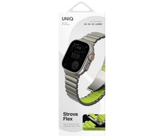 Dirželis UNIQ Strova Flex do Apple Watch 44/45/46/49mm Series 1/2/3/4/5/6/7/8/9/10/11/SE/SE2/SE3/Ultra/Ultra 2/Ultra 3 sidabrinė ir šviesiai žalia
