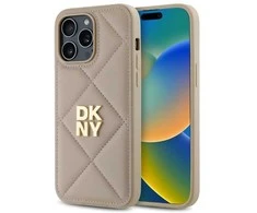 Dėklas DKNY DKHCP14LPQDSLE Apple iPhone 14 Pro 6.1" smėlio spalvos su dygsniuotu logotipu