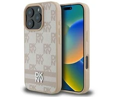 Apple iPhone 16 Pro DKNY Checkered Pattern & Printed Stripes (DKHCP16LPCPTSSP) dėklas telefonui rožinės spalvos